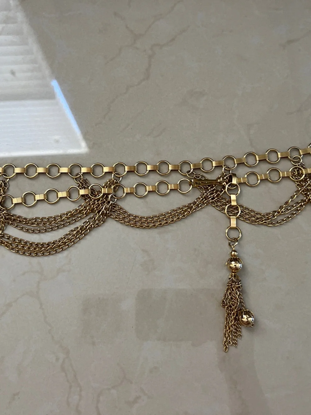 Vintage Gold-Tone Multi Chain Waist Belt with Tassel